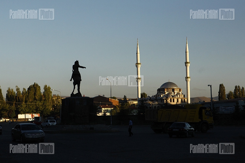  Monument to Ataturk, founder of modern Turkish Republic and a Mosque at sunrise