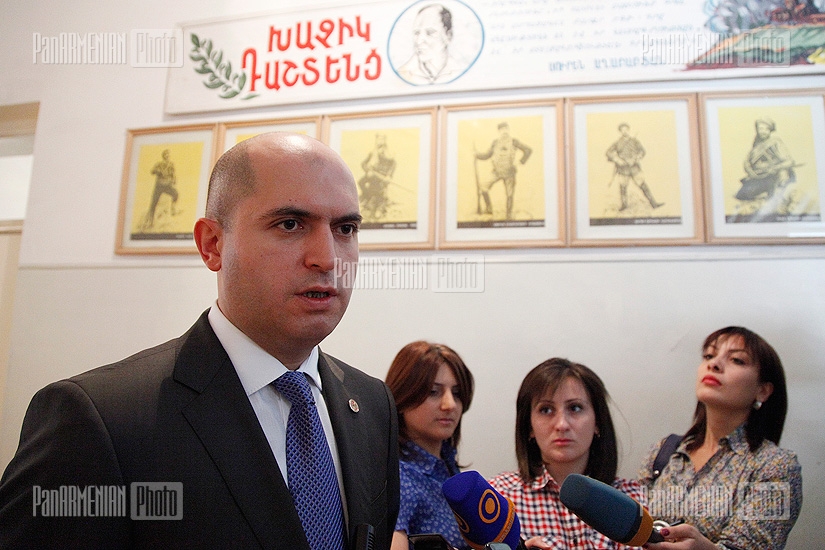 Armenian Education Minister Armen Ashotyan attends the exams for school management contenders