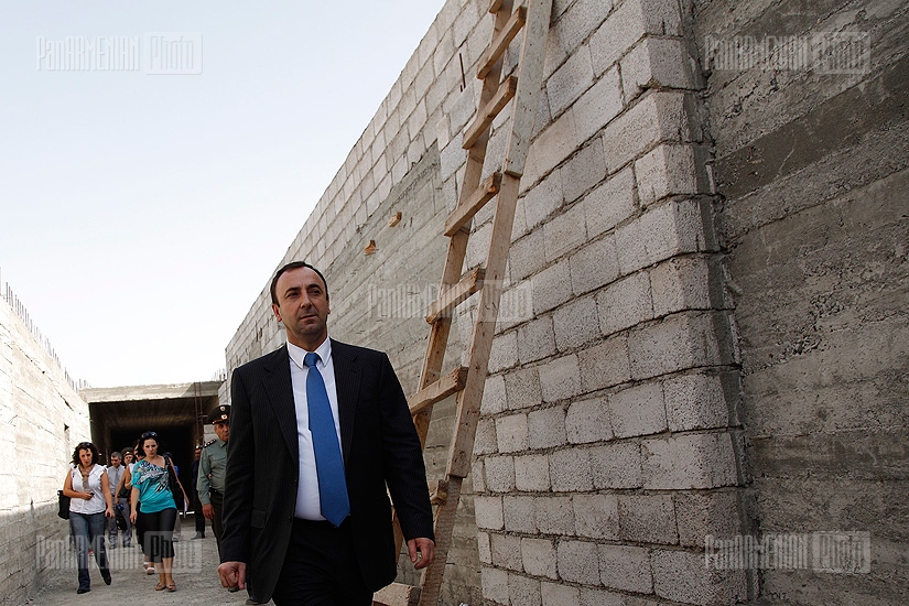 Armenian Justice Minister Hrayr Tovmasyan attends Armavir jail construction site