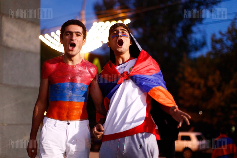 Football fans in Yerevan before Armenia-Italy match