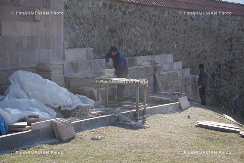Coating of fence surrounding Gandzasar Monastery resumed...