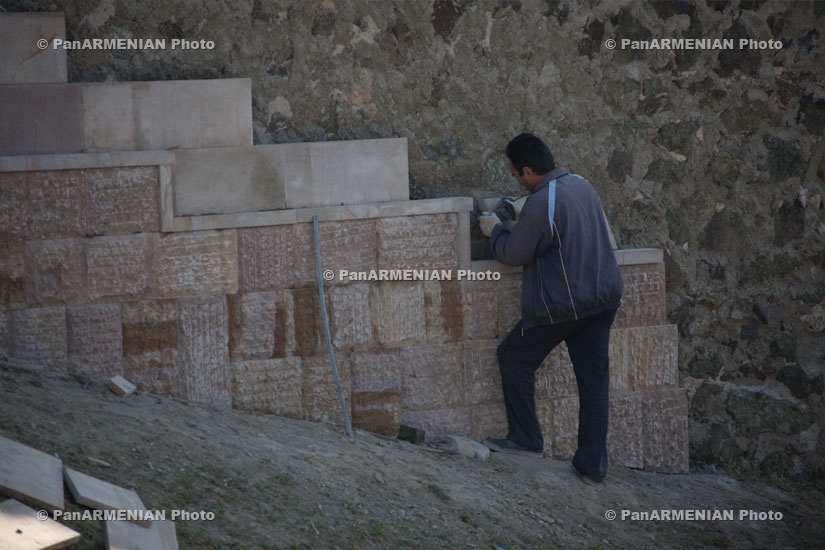 Coating of fence surrounding Gandzasar Monastery resumed...