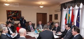 RA Minister of Foreign Affairs Edward Nalbandyan receives his counterparts from Poland, Sweden and Bulgaria respectively Radoslaw Sikorski, Carl Bildt and Nikolay Mladenov