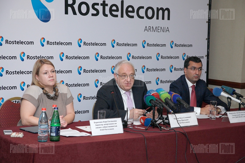 Representatives of Russian national operator Rostelecom hold a press conference 