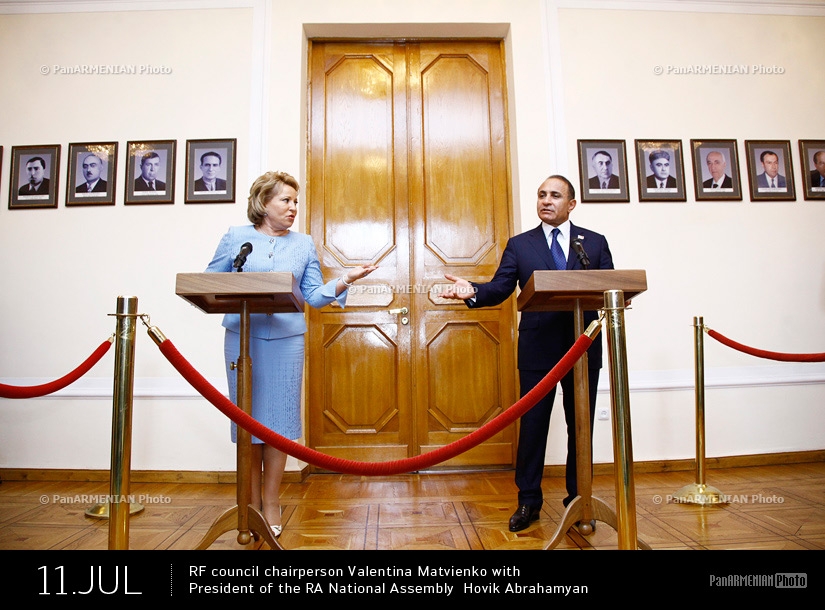 RF council chairperson Valentina Matviyenko with President of the RA National Assembly Hovik Abrahamyan 