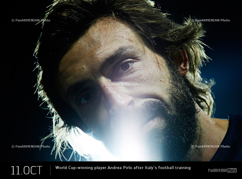 World Cup-winning player Andrea Pirlo after Italy’s football training 