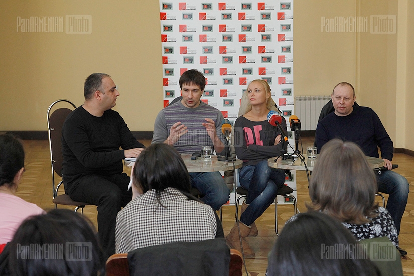 Press conference of actors Tatyana Arntgolts and  Gregory Antipenko and producer Albert Moginov