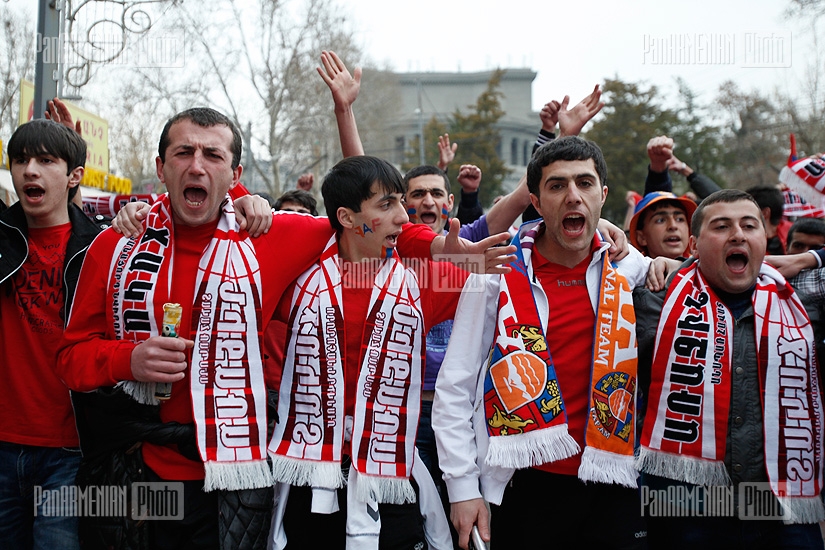 Football fans' march to  Vazgen Sargsyan Republican Stadium before Armenia-Czech Republic match 