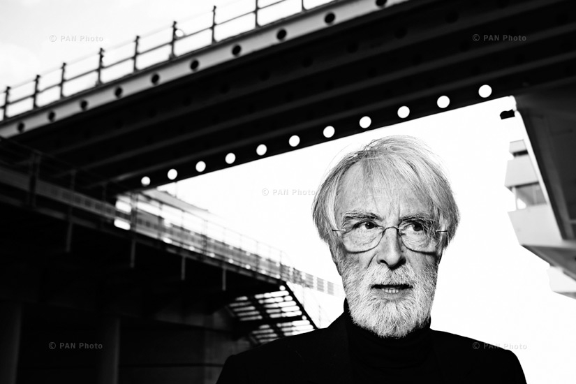 Austrian filmmaker Michael Haneke being late for his “Amour” film premiere press conference and about to enter the venue from the backdoor