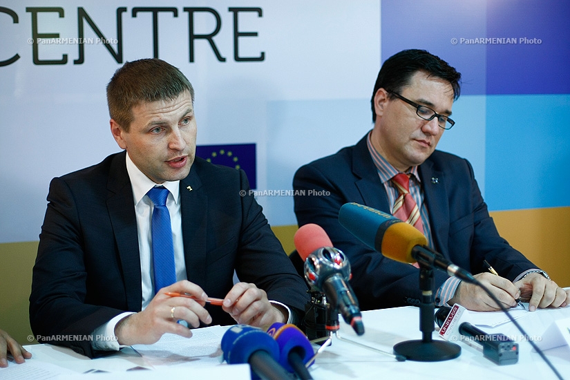 Estonia's Justice Minister Hanno Pekur gave a press conferene in EU center