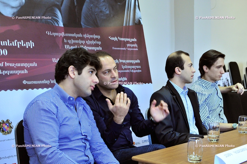 Press conference pianist Alexander Romanovsky, violinist Hayk Kazazyan, contrabass player Hayk Khachatryan and conductor Sergey Smbatyan