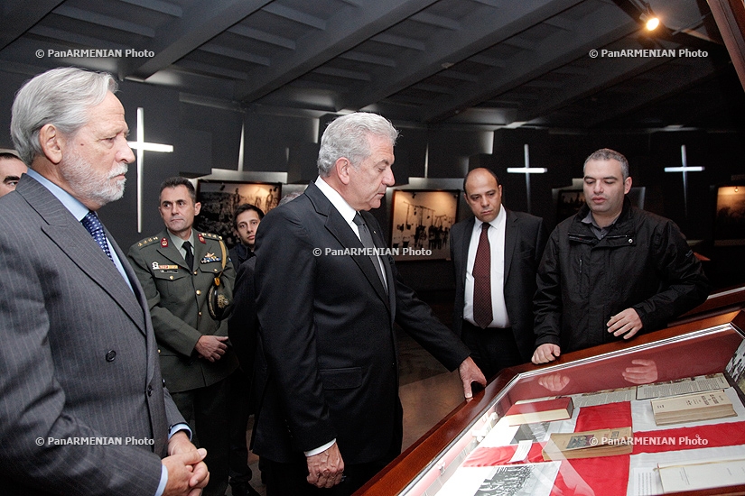 Delegation led by Greek National Defense Minister Dimitris Avramopoulos visits Armenian Genocide Memorial Tsitsernakabnerd