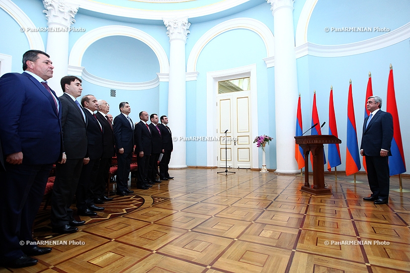 RA President Serzh Sargsyan  grants presidential awards to the chairman of Lake Sevan Issues Committee Vladimir Movsisyan