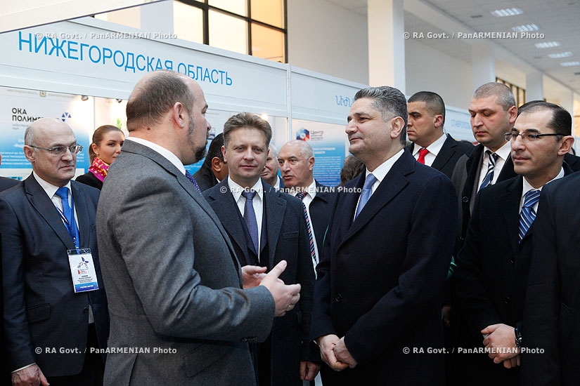 RA Govt. PM Tigran Sargsyan and  Russian Minister of Transport Maksim Sokolov attend the opeining of  Russian-Armenian interregional exhibition