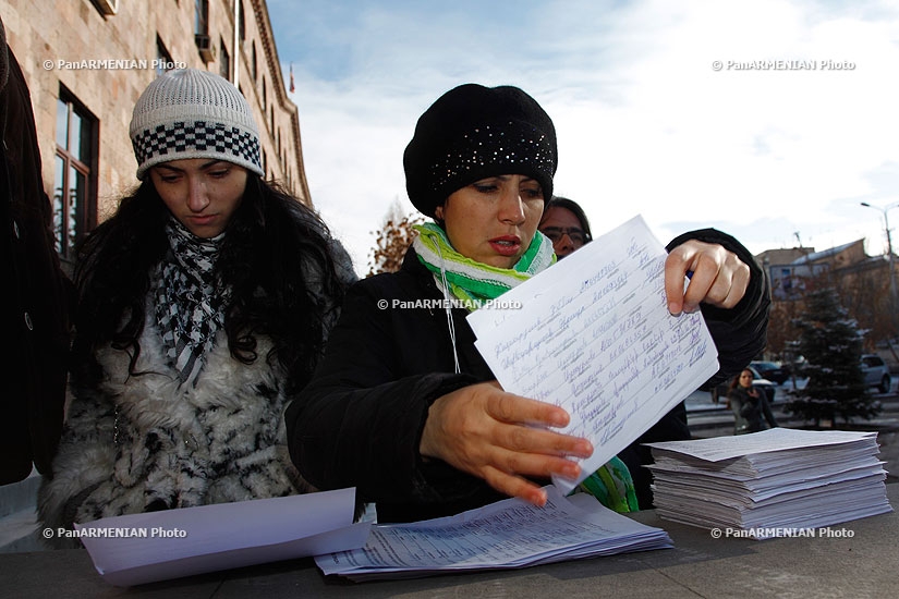 Members of civil initiative  Let's  prevent gas price hike in Armenia   submitted to the Administrative Court  about 11 000 signatures 