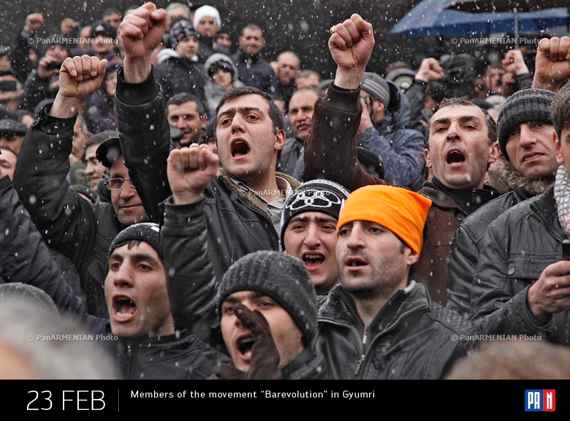 Members of the movement “Barevolution” in Gyumri