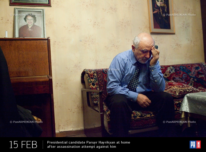 Кандидат в президенты Армении Паруйр Айрикян дома после попытки покушения над ним