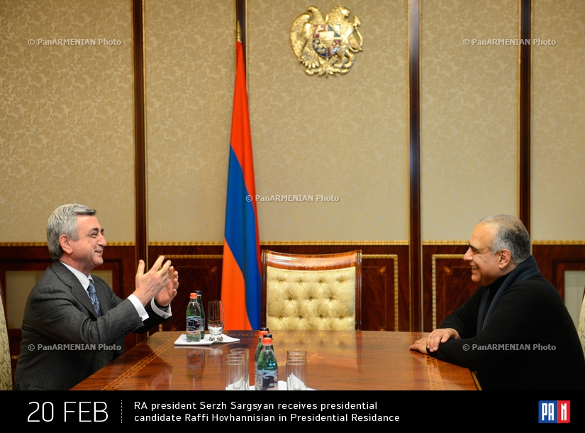 RA president Serzh Sargsyan receives presidential candidate Raffi Hovhannisian in Presidential Residance