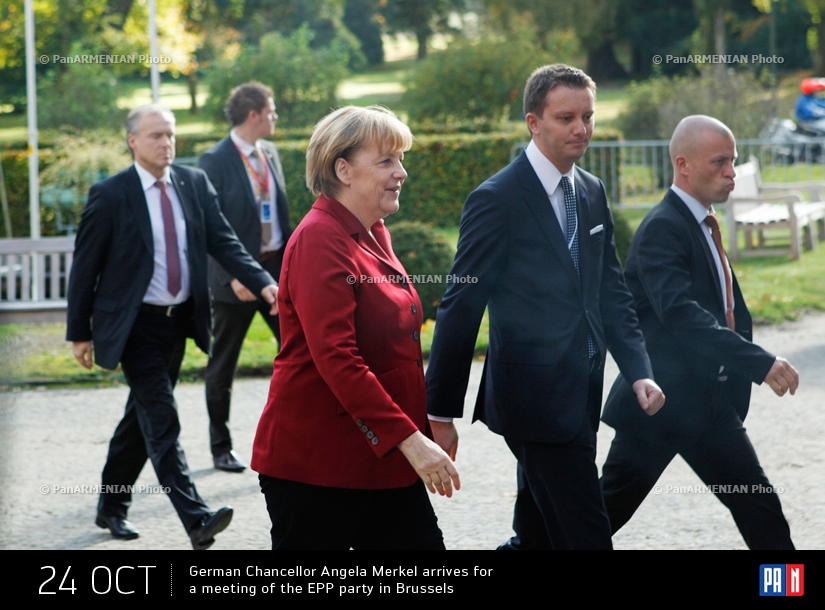 German Chancellor Angela Merkel arrives for a meeting of the EPP party in Brussels