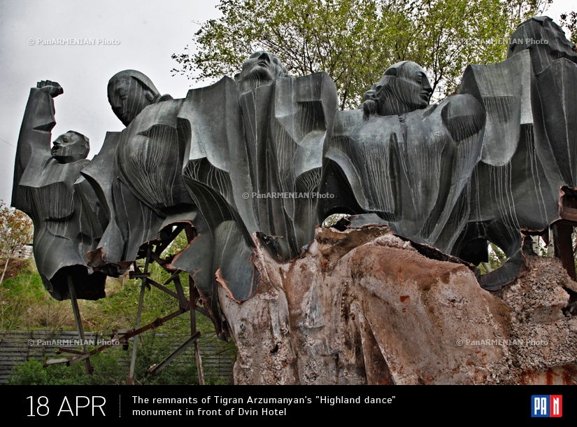  The remnants of Tigran Arzumanyan's Highland dance monument in front of Dvin Hotel 