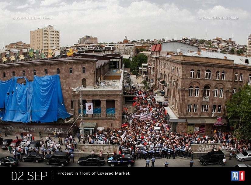 Protest in front of Covered Market in Yerevan