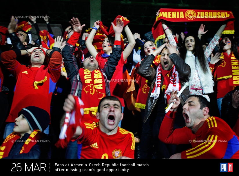 Fans at Armenia-Czech Republic football match after missing team’s goal opportunity