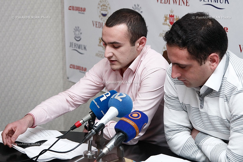Press conference of the United Youth League's Co-chair Sevak Hovhannisyan and chief coordinator Gor Nalbandyan