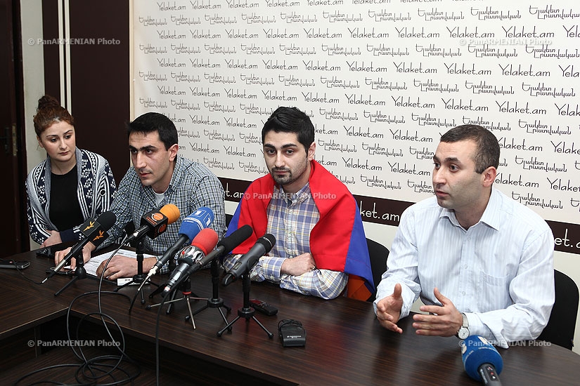 Press conference of the opponents of new pension system David Manukyan and Harut Aghlamazyan