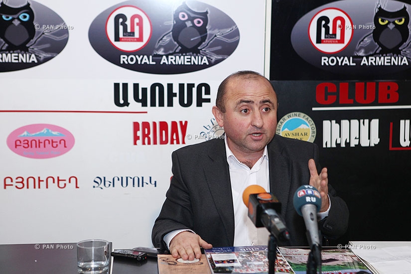 Journalist Tatul Hakobyan presents special edition of Beirut-based Aztag newspaper and Rober Hatechian's books