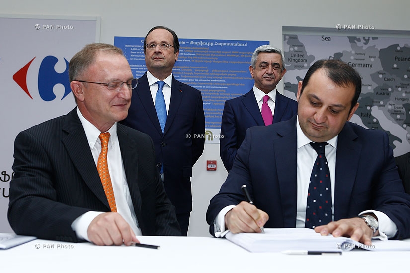 Президенты Армении и Франции посетили  стройплощадку гипермаркета французской компании «Карфур»