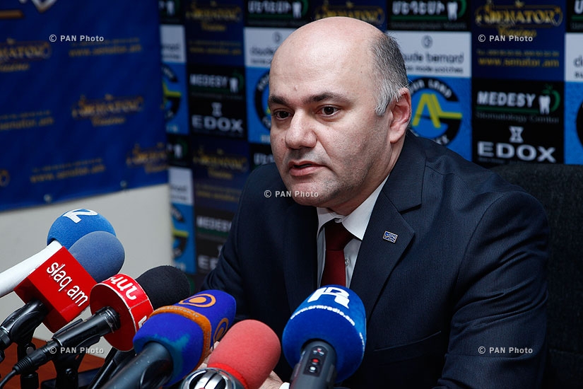 Press conference of Orinats Yerkir MP Mher Shahgeldyan