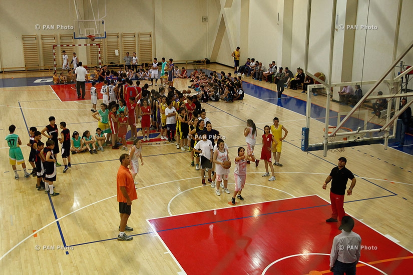 Legendary Lithuanian basketball player Sarunas Marciulionis holds a master-class for about 120 children