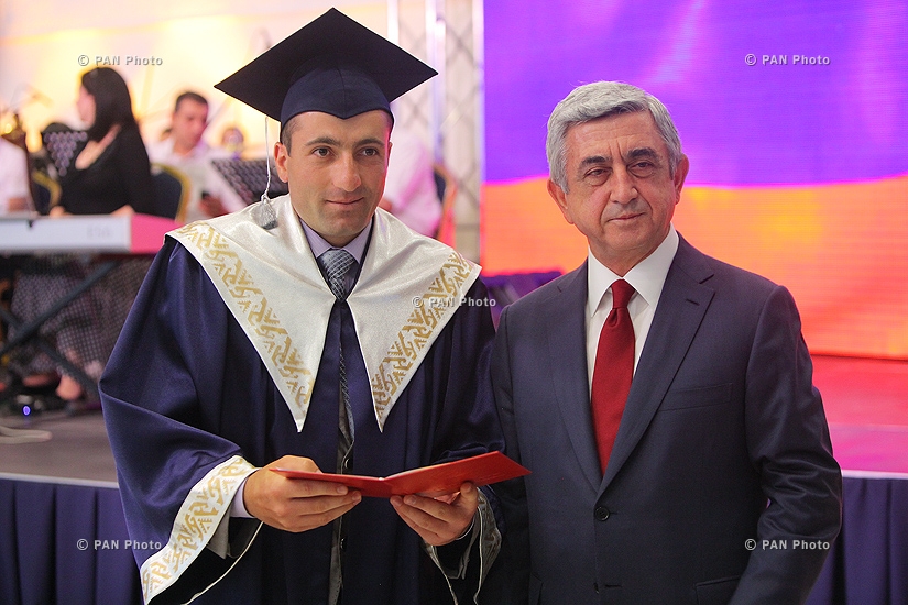 Armenian President Serzh Sargsyan hands diplomas to Pedagogical University graduates
