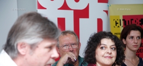 Press conference of Pavel Potorochin, Richard Peña, Adam Michnik and Svetlana Harutyunyan. 11th Golden Apricot Film Festival