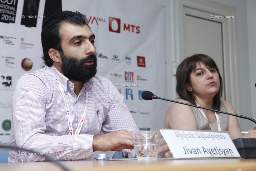 Press conference or filmmakers Jivan Avetisyan and Lusine Sargsyan, 11th Golden Apricot Film Festival