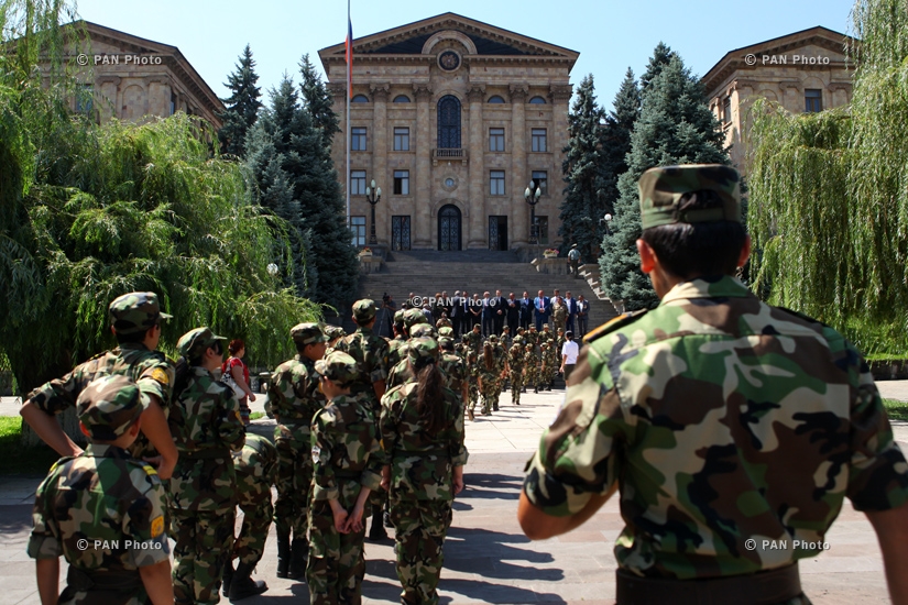 Artsakh war veterans' children and young yerkrapahs in National Assembly yard