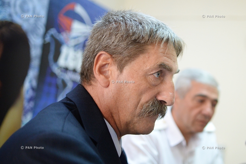 Press conference of Deputy Director of RA MES Rescue Service Nikolay Grigoryan and Civil Protection Without Borders organization Chairman Bernard Jannin