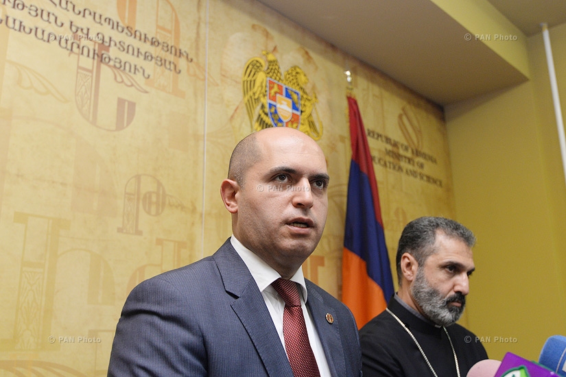 Press conference of Minister of Education and Science Armen Ashotyan and Ayb school Chairman, Priest Mesrop Aramyan