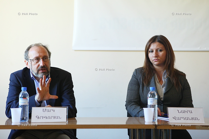 Journalist Mark Grigoryan, political analyst Alexander Iskandaryan and Naira Vardanyan participate in round-table discussion