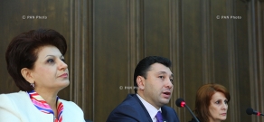 Пресс-конференция Эдуарда Шармазанова, Эгине Бишарян и Карины Ачемян
