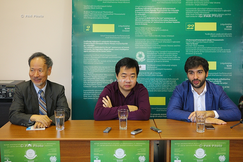 Press conference of Chinese violinist Fen Nin, composer Fu Tong Wong and chief conductor of State Youth Orchestra of Armenia Sergey Smbatyan