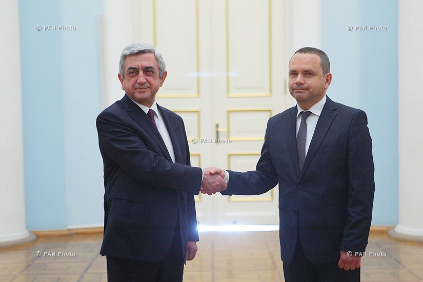 Newly appointed French Ambassador to Armenia Jean-François Charpentier hands his credentials to RA president Serzh Sargsyan