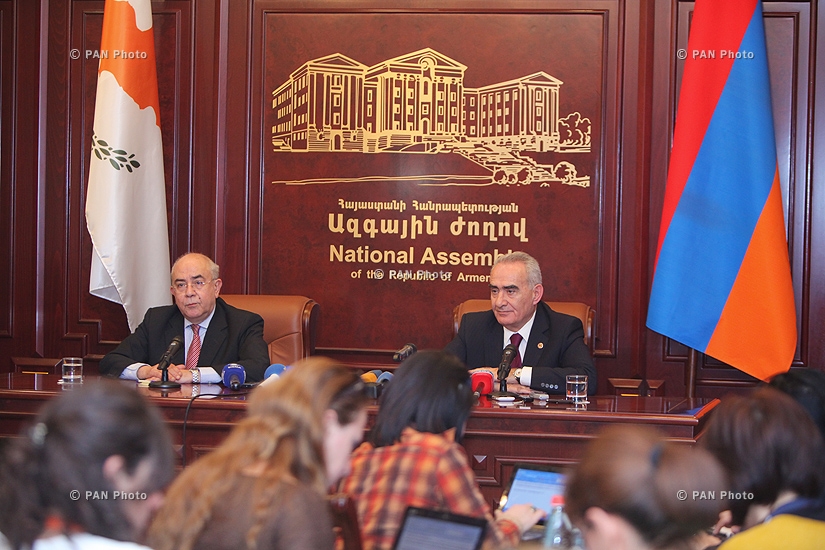Совместная пресс-конференция спикера Национального Собрания Армении Галуста Саакяна и председателя Палаты представителей Кипра Янакиса Омиру