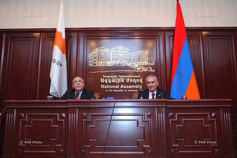Joint press conference of Armenian parliament speaker Galust Sahakyan and President of House of Representatives of Cyprus Yiannakis Omirou
