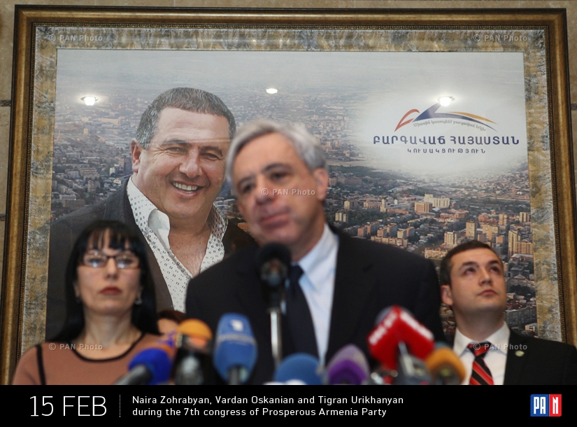 Naira Zohrabyan, Vardan Oskanian and Tigran Urikhanyan during the 7th congress of Prosperous Armenia Party. Yerevan, Armenia