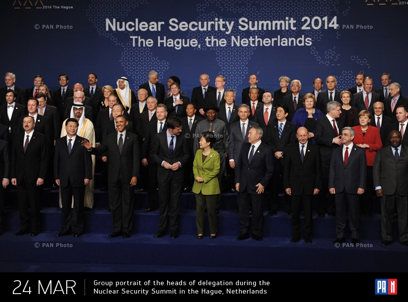 Group portrait of the heads of delegation during the Nuclear Security Summit in the Hague, Netherlands