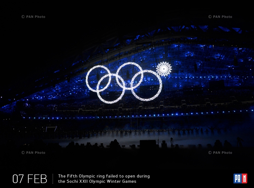 The Fifth Olympic ring failed to open during the Sochi XXII Olympic Winter Games. Sochi, Russia