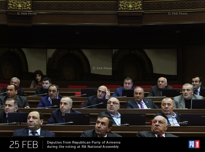 Deputies from Republican Party of Armenia during the voting at RA National Assembly: Yerevan, Armenia