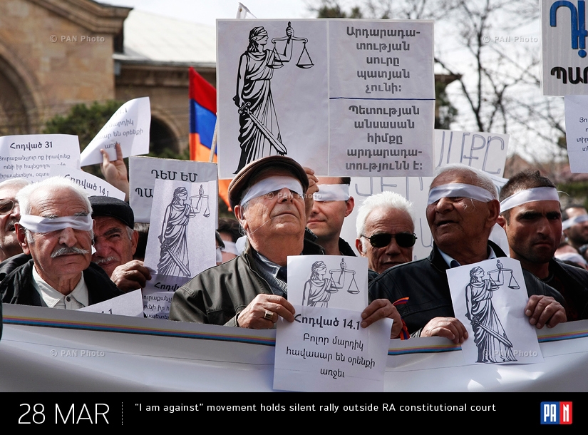“I am against” movement holds silent rally outside RA constitutional court. Yerevan, Armenia