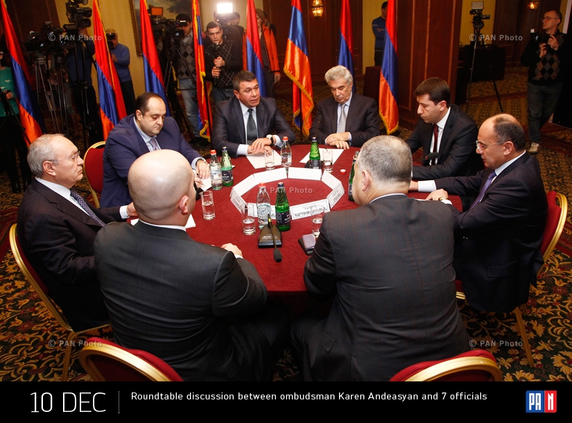 Roundtable discussion between ombudsman Karen Andeasyan and 7 officials. Yerevan, Armenia